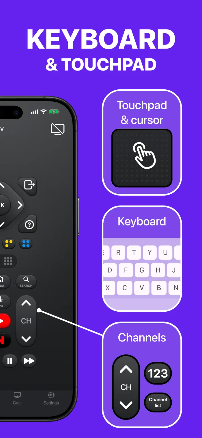 TV Remote Control keyboard and touchpad screen on iPhone