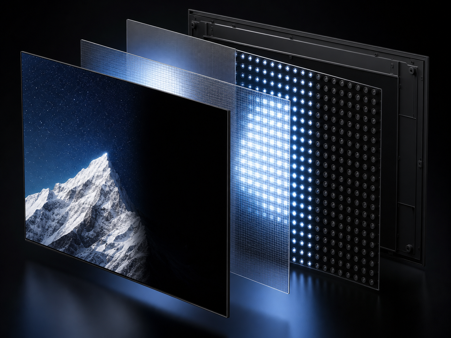 Editorial illustration of a television display with local dimming zones