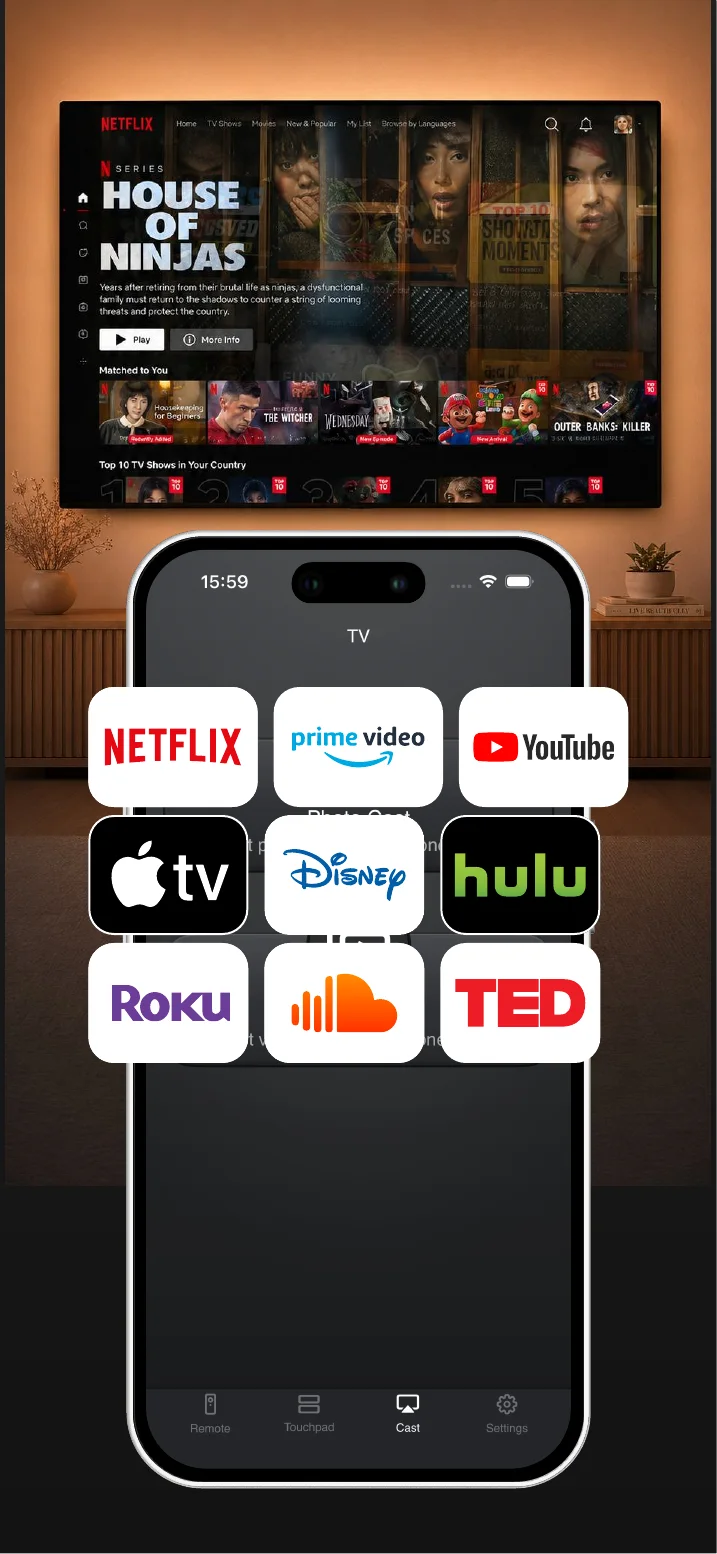TV Remote Control app shortcuts screen on iPhone